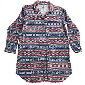 Lands End Womens Pajama Sleep Shirt Nightgown L Fair Isle Snowflake Print